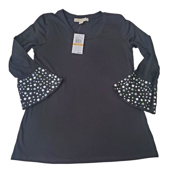 Michael kors blouse womens size small black color Flare sleeve Studded roundneck - Picture 10 of 14
